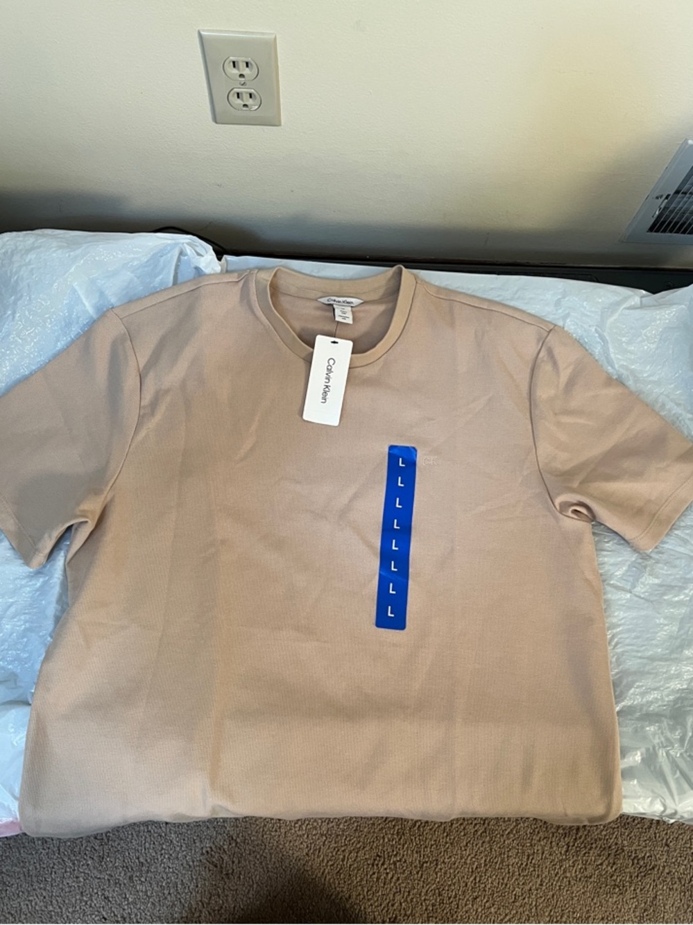 Calvin Klein Ribbed Crewneck Tee — Taupe